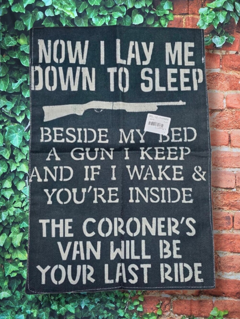 All Season Humorous Firearm Lullaby Black and White Garden Sign